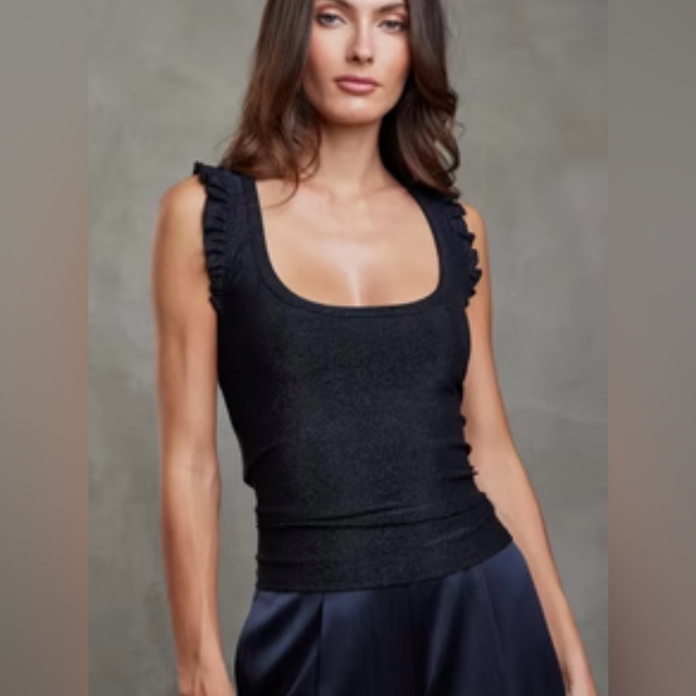 NWT SUNDAYS NYC Kobie Metallic Navy Ruffle Tank